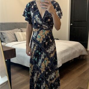size xs boho hippie patchwork navy blue maxi dress
